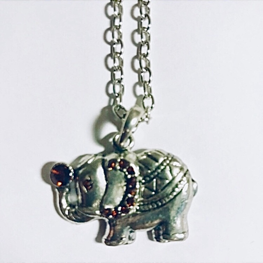 Elephant Brown Crystal Necklace 16”-20” NEW